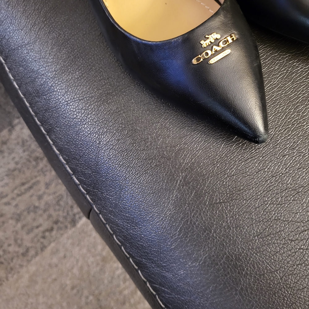 Coach Black Leather Heels with Gold Accents - Picture 4 of 5
